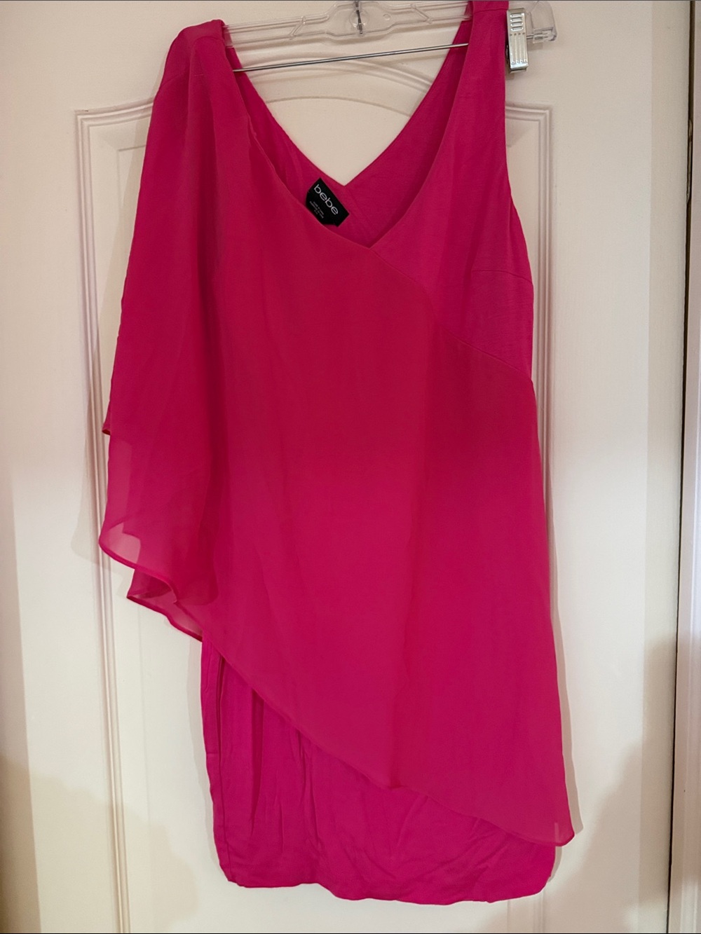 bebe Hot Pink Asymmetrical Chiffon Overlay Dress